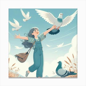 Girl With Pigeons 1 Canvas Print