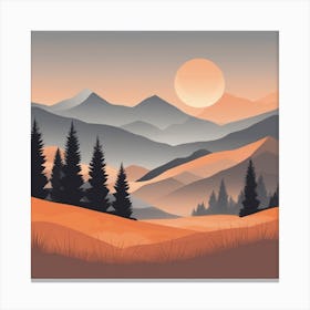 Misty mountains background in orange tone 67 Canvas Print