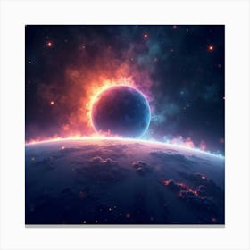 Watercolor Vibrant Cosmic Lights Illuminating A Distant Planet S Surface 1 Canvas Print