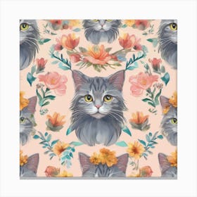 cat floral pattern Canvas Print