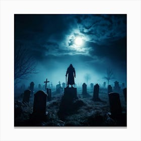 Death Fear Rising Full Fog Gravestone Dark Night Evil Background Holiday Horror Undead (27) Canvas Print