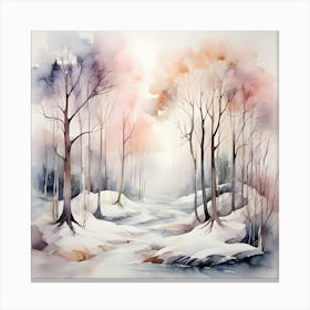 Watercolor Of A Winter Forest Canvas Print