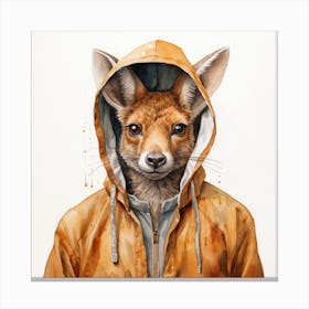 Watercolour Cartoon Kangaroo In A Hoodie 1 Canvas Print