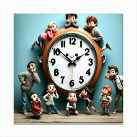 Group Of Children Around A Clock Canvas Print