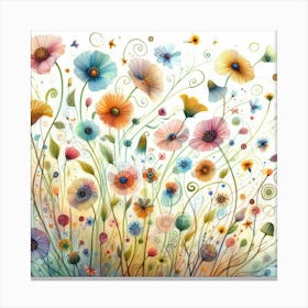 Whimsical Watercolor Painting Of Whimsical Wildflowers Dancing In The Wind, Style Watercolor Illustration 2 Canvas Print