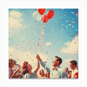 A Vibrant Hand Painted Mid Air Amidst Festive Celebration Objectifying Retro Sentiments Against A C (4) Canvas Print