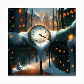 Clock In The Snow Christmas Canvas Print