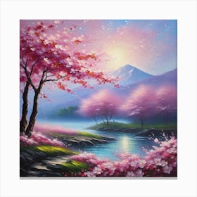 Cherry Blossoms By The Lake Canvas Print