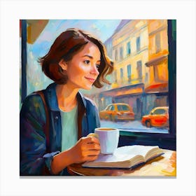 Coffee Girl In Cafe Canvas Print