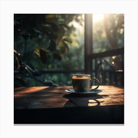Coffee On A Wooden Table Canvas Print