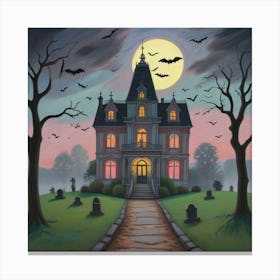 Haunted Manor Bats Under The Blood Moon (1) Canvas Print