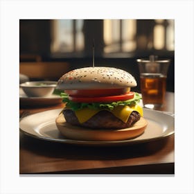Hamburger On A Plate 81 Canvas Print