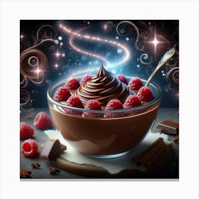 Chocolate Pudding With Raspberries Canvas Print