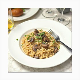 Watercolor Image Of A Rich And Creamy Mushroom Risotto On A Fine Dining Table Canvas Print