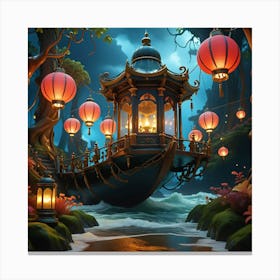 Chinese Lanterns In The Water Canvas Print
