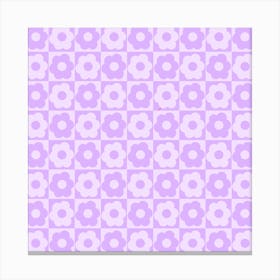 Floral Checker Purple Square Canvas Print