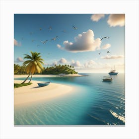 Tropical Beach With Palm Trees Canvas Print