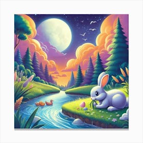 Rabbit Eating Grass By A Stream Canvas Print