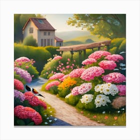 A Small Garden Planted With Roses And Colorful F (1) Canvas Print