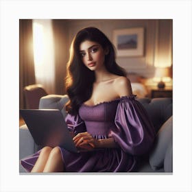 Beautiful Woman Using Laptop 12 Canvas Print