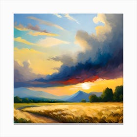 Sunset In The Wheat Field Abstract Canvas Print