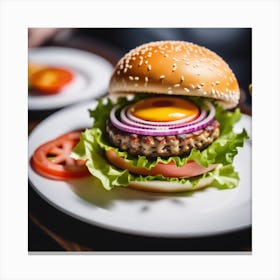 Burger With Onion And Tomato Canvas Print