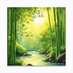 A Stream In A Bamboo Forest At Sun Rise Square Composition 218 Canvas Print