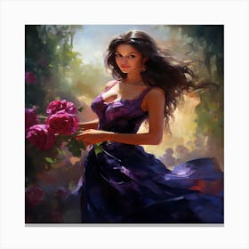 Beautiful Girl With Roses Canvas Print