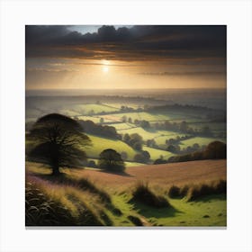 Sunset Over A Field Canvas Print