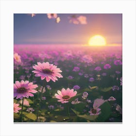 Sunset In A Field Of Flowers Canvas Print