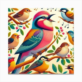 Colorful Birds Singing Canvas Print