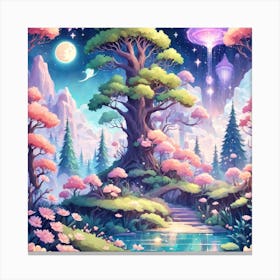 A Fantasy Forest With Twinkling Stars In Pastel Tone Square Composition 115 Canvas Print