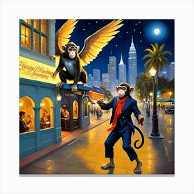 Monkeys On The Street Canvas Print