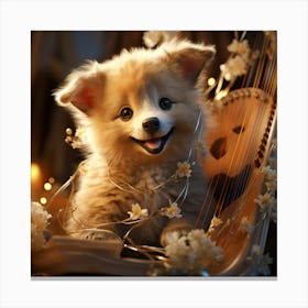 Cute Poodle With Harp Canvas Print