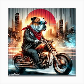 Bulldog On A Motorcycle Canvas Print