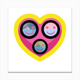 Three Smiling Faces In A Heart Canvas Print