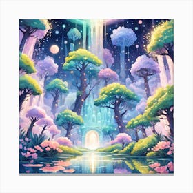 A Fantasy Forest With Twinkling Stars In Pastel Tone Square Composition 312 Canvas Print
