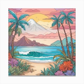 Tropical Landscape With Palm Trees Canvas Print