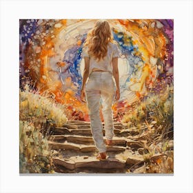 Woman Walking Down Stairs Canvas Print