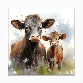 Misty Meadows Watercolor Cow Canvas Print