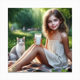 Little Girl With Cat In Park Canvas Print