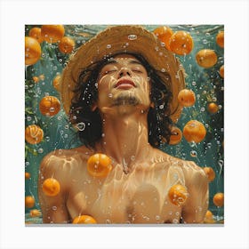 Man In The Water With Oranges Canvas Print