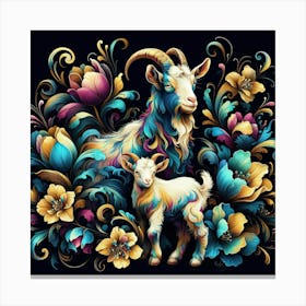Goat And Flowers 4 Canvas Print
