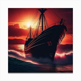 Ship At Sunset 2 Canvas Print