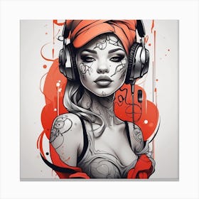 Tattooed Girl With Headphones Canvas Print