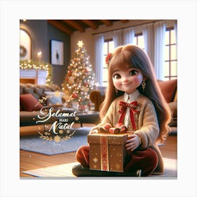 Girl With Gift Canvas Print