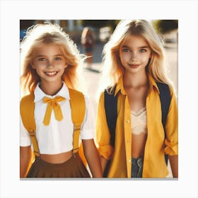 Two Girls In School Uniforms 2 Canvas Print