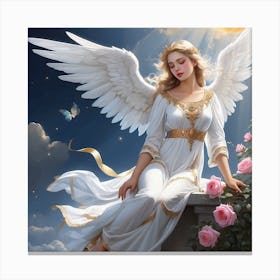 Angel With Roses 3 Canvas Print