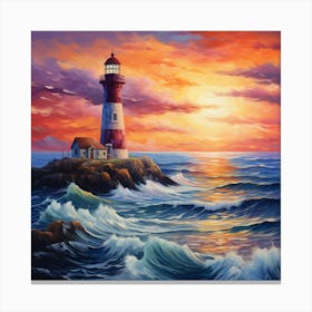 Lighthouse At Sunset 8 Canvas Print