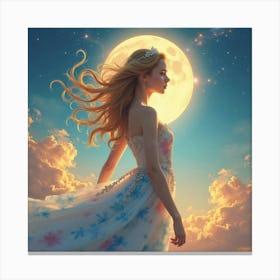 Gorgeous Woman In Watercolor Dress, Celestial Dreamscape 1 Canvas Print